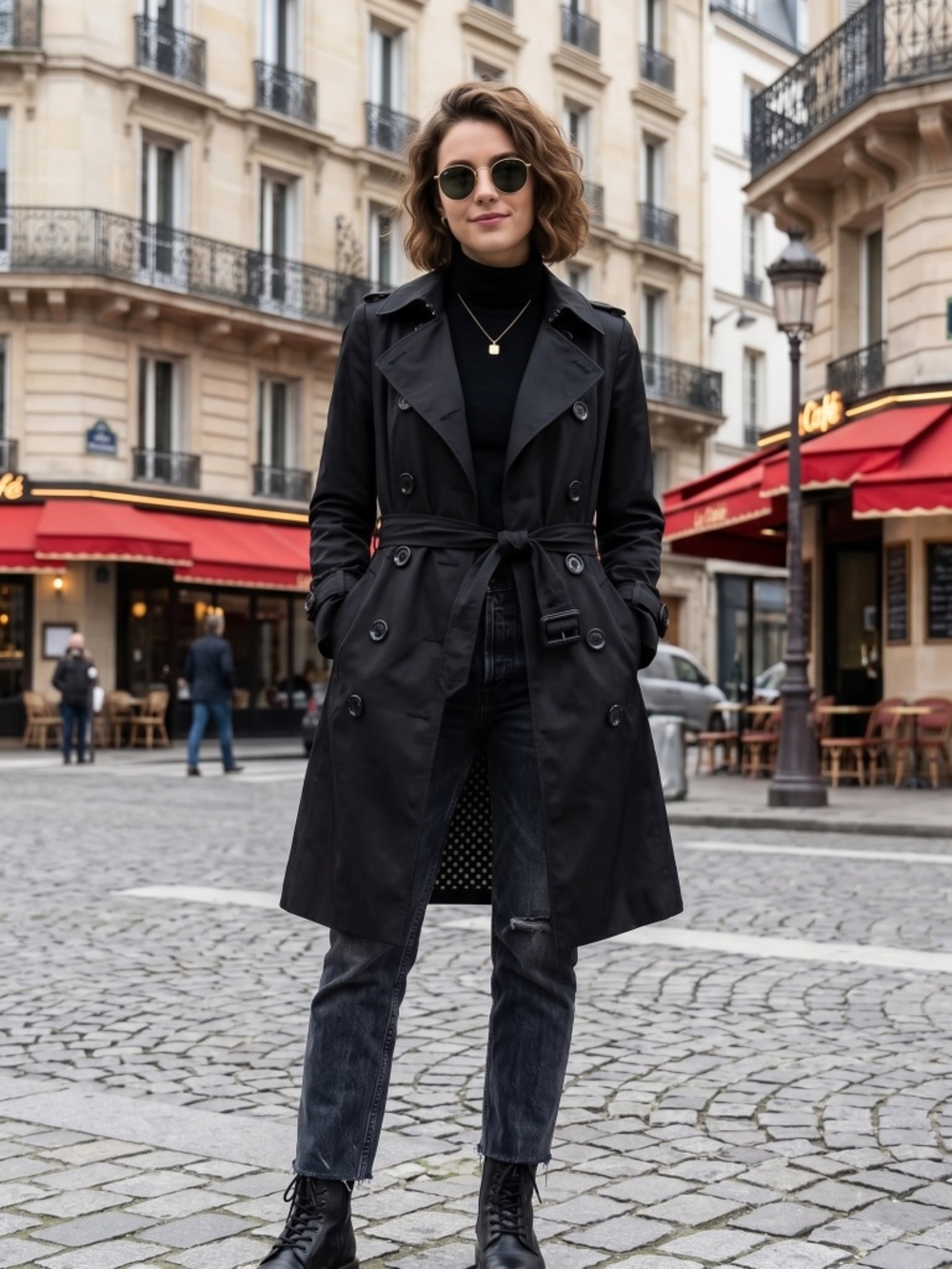Vertigo Paris Elegant sophisticated Black Trench Coat size small